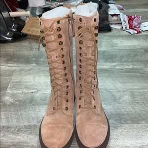 Calf tan suede Nine West combat boots